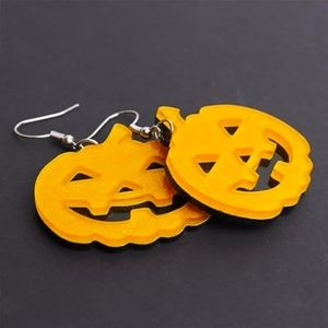 Jack O' Lantern Pumpkin Earrings Acrylic Lightweight Orange Black Halloween New